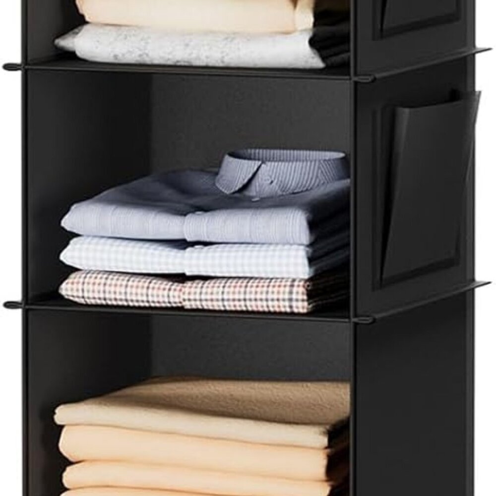 Hanging Closet Organizers and Storage, 6-Shelf Hanging Closet Shelves, Black